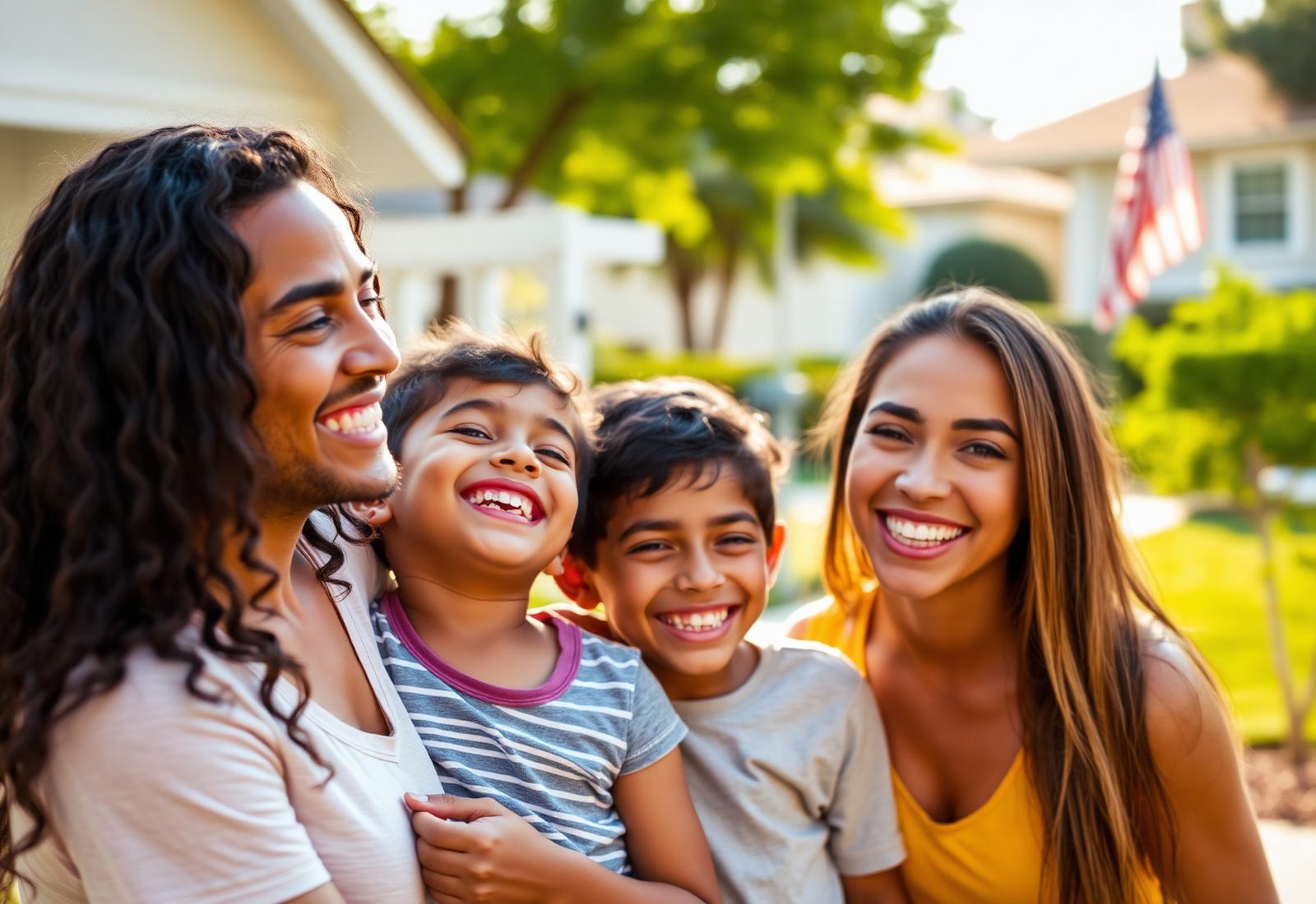 Família brasileira feliz nos Estados Unidos protegida por seguro de saúde